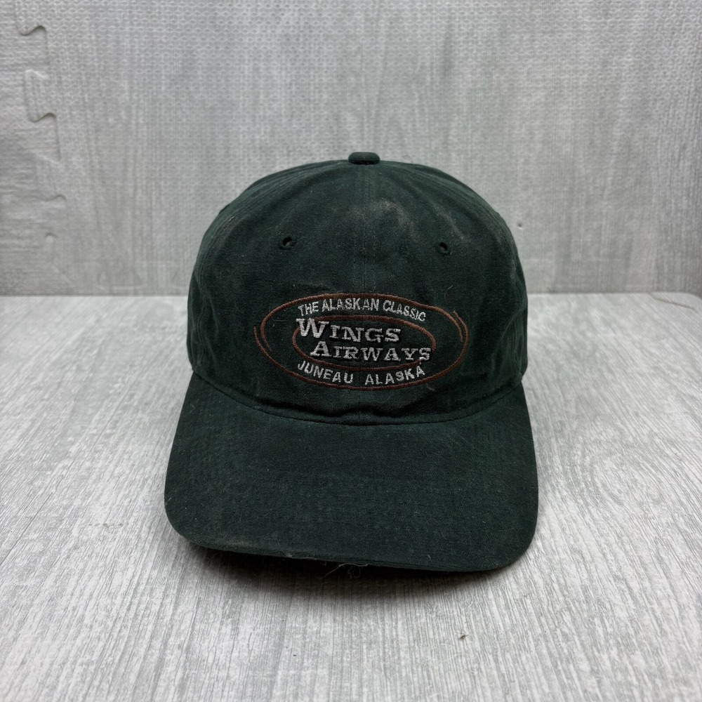 Vintage Wings‎ Airway Hat Cap Strap Back Green Canvas Heavy Glacier Tour Juneau